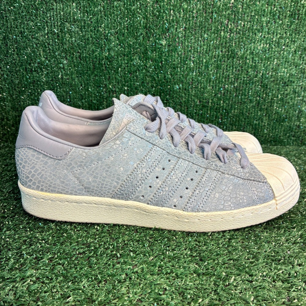 Adidas Superstar 80s Snakeskin Embossed Shell Toe Sneakers Blue Womens Size 10